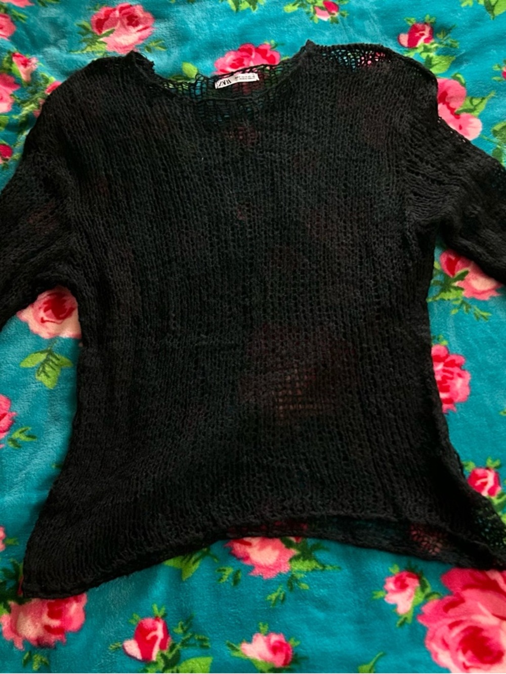 Zara Black Open Weave Crewneck Sweater